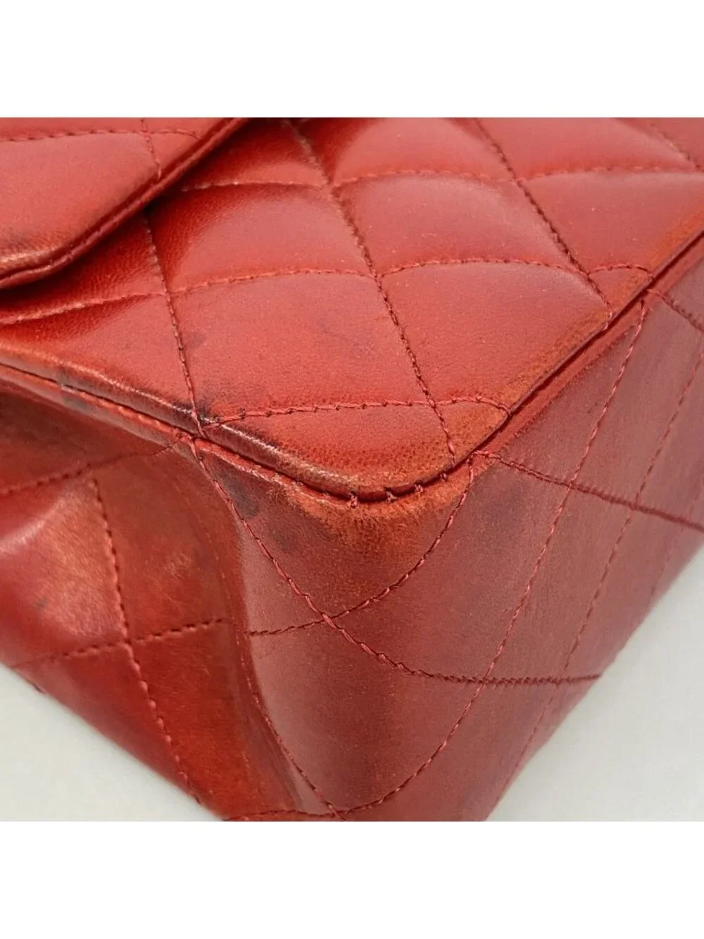Chanel Shoulder Bag Quilted Lambskin Red Silver